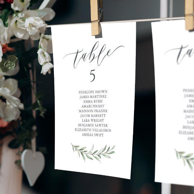Convites Gráfico de lugares da tabela do script de verde-ru (Rustic greenery script table number seating chart)
