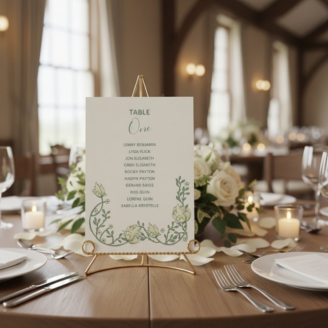 Convites Gráfico de Número de Assentos (Art deco cream flowers Table Number Seating Chart.)