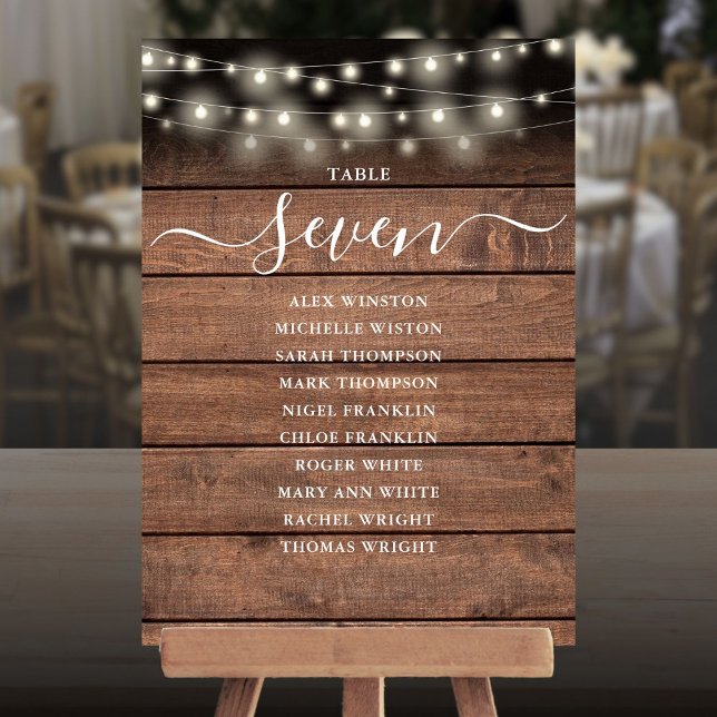 Convites Gráfico de Número de Luzes de String Russo (Rustic String Lights Table Number Seating Chart)