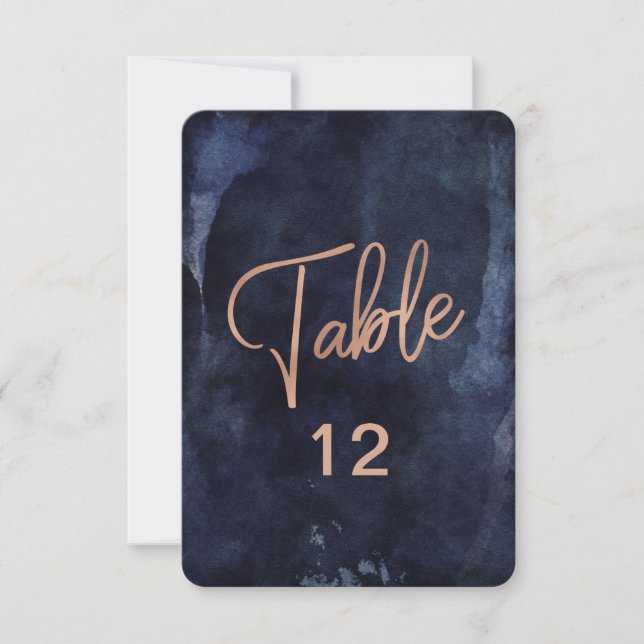 Convites Gráfico de Número de Mesa em Azul Naval Aquarela e (Frente)