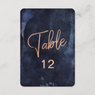 Convites Gráfico de Número de Mesa em Azul Naval Aquarela e