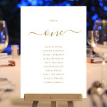 Convites Gráfico de Seposição da Tabela de Script Dourado E<br><div class="desc">Estes elegantes cartões de assentos de mesa número 1,  de lado duplo,  com script de assinatura branco e ouro são perfeitos para todas as celebrações. Projetado por Thisnotme©</div>