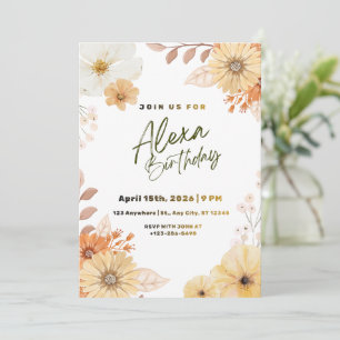 Convites Gráfico Floral de Flor Silvestre Terracota Boho