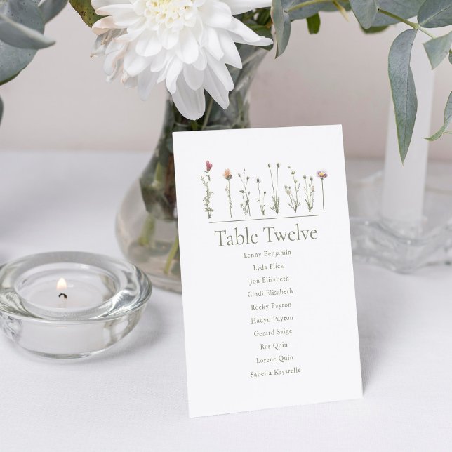 Convites Gráfico moderno de lugares de flores selvagens (Wedding reception Wild Flowers Seating Chart)