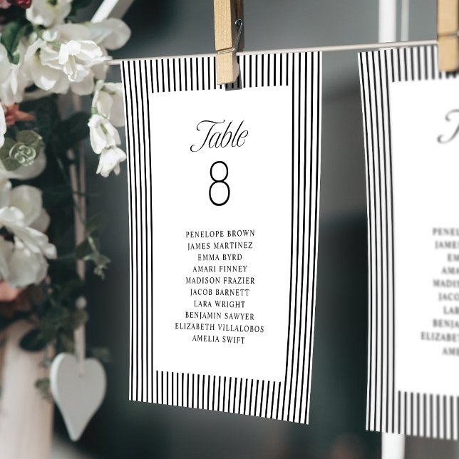 Convites Gráficos de Assentos de Casamento da Classe Elegân (Striped Elegance Class Wedding Seating Charts Invitation)