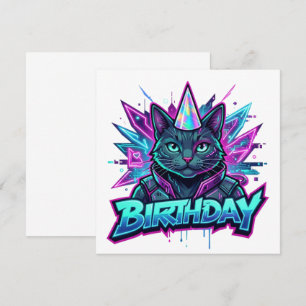 Convites Gráficos de Festa de Aniversário de Gato Cyberpunk