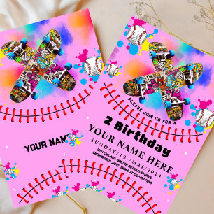 Convites Grafite de skate de beisebol colorido festa rosa