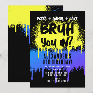 Convites Grafite Neon de aniversário do Bruh Boy Amarelo