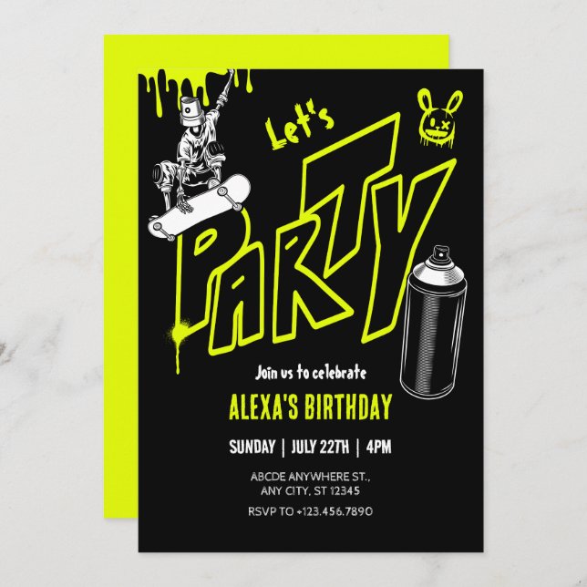 Convites Grafitti skateboard (Frente/Verso)