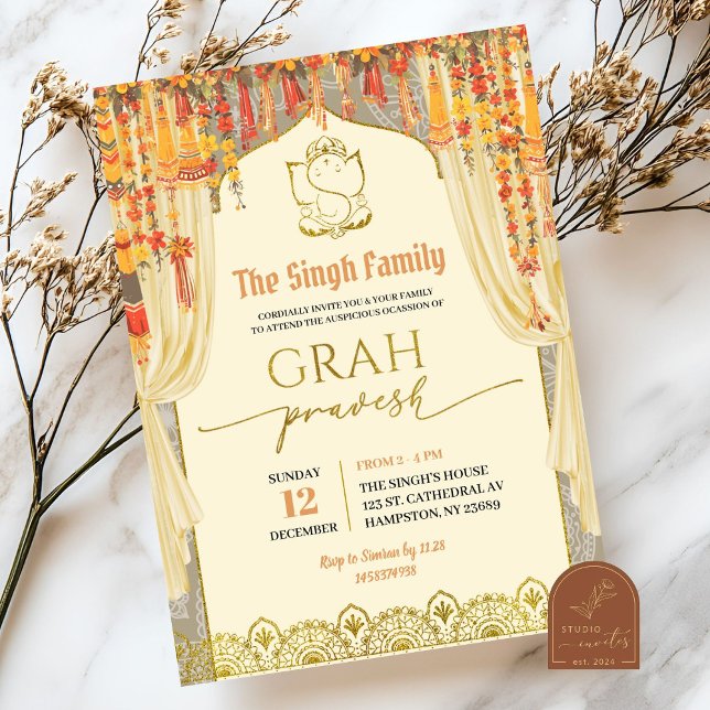 Convites Grah Pravesh Casa Nova Indiana Hindu (Criador carregado)
