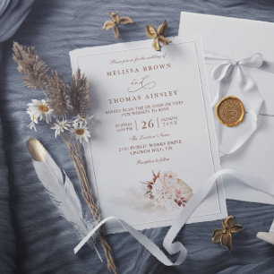 Convites Grama das Pampas Elegante Casamento Código QR Maci