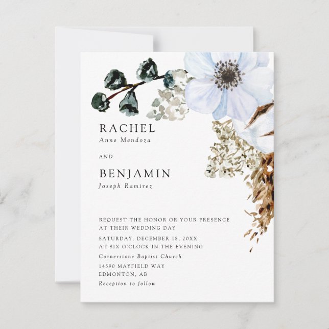 Convites Grama das Pampas Elegante Casamento Floral Boho  (Frente)