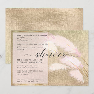 Convites Grama de Pampas Dourado Rosa 