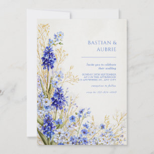Convites Grama Dourada Azul Muscari Spray Botânico Casament