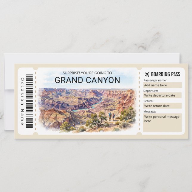 Convites Grand Canyon Trip Boarding Pass Ticket (Frente)