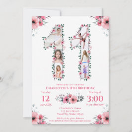 Convites Grande 11 Birthday Rapariga Fotografia Collage Flo