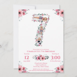Convites Grande 7 Birthday Rapariga Fotografia Collage Flor