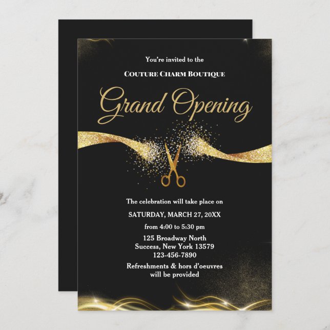 Convites Grande Abertura da Cerimônia Dourada de Corte de F (Frente/Verso)