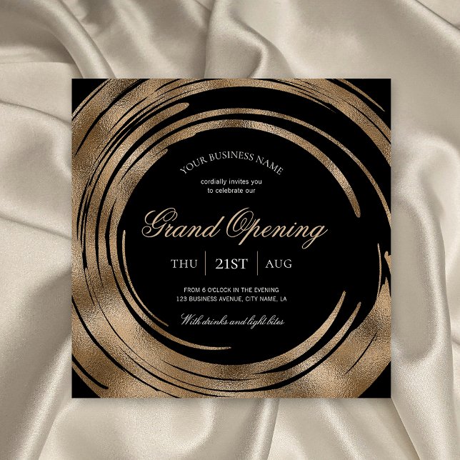 Convites Grande Abertura da Empresa - Largura Chic Black &  (Professional black and gold glitter business event invitations, perfect for your grand opening party)