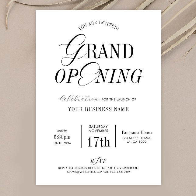 Convites Grande Abertura de negócios Elegante e Nostálgico  (Elegant calligraphy Business Grand Opening invitation that will add class to your event )
