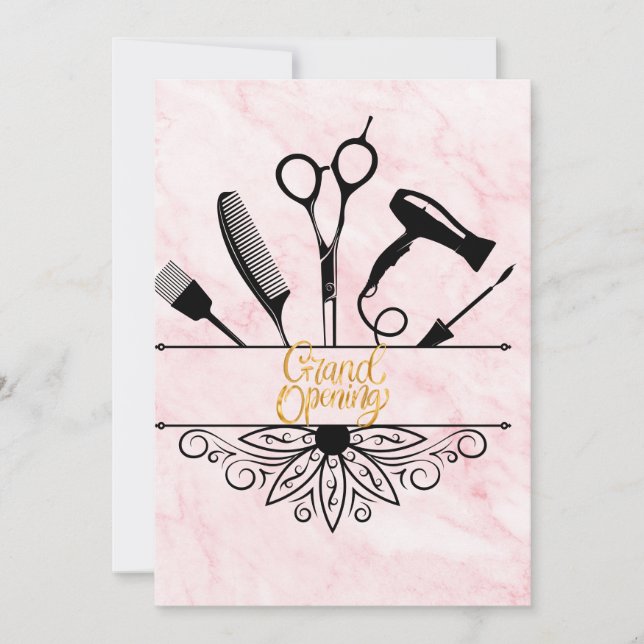 Convites Grande Abertura de Salão de Bela Marble Rosa (Frente)
