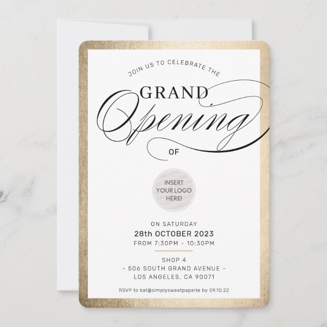 Convites GRANDE ABERTURA do evento comercial moderno ouro n (Frente)