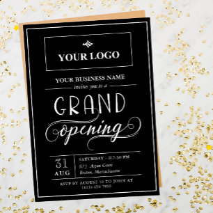 Convites Grande abertura do logotipo preto e branco
