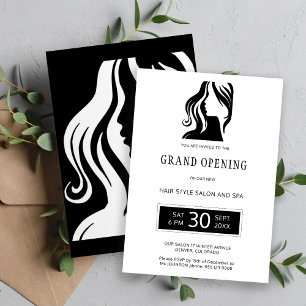 Convites Grande abertura do salão branco preto elegante