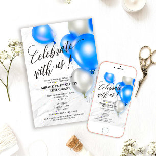 Convites Grande Abertura Invi Do Restaurante Balões Azuis 
