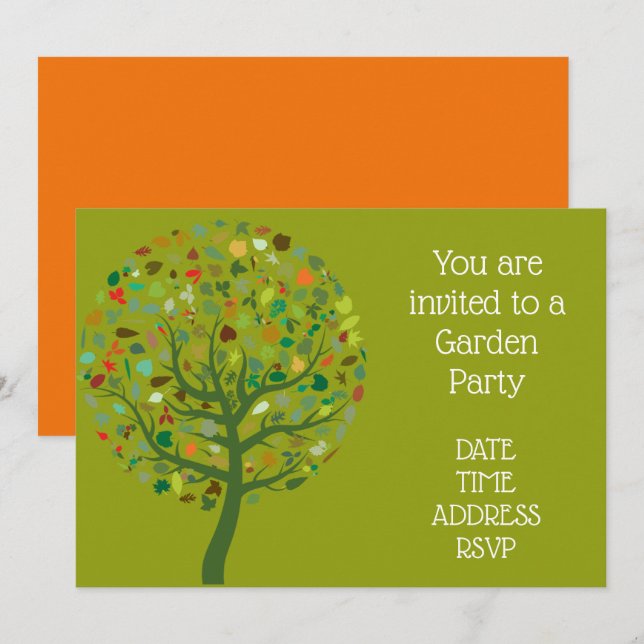 Convites Grande árvore fofa Função de festa no jardim (Frente/Verso)