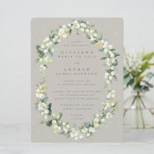 Convites Grande Casamento de Inverno Greige Snowberry+Eucal