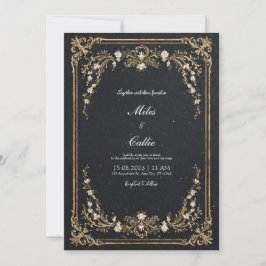 Convites Grande Casamento Floral Negro e Dourado