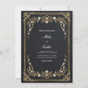 Convites Grande Casamento Floral Negro e Dourado