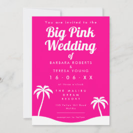 Convites Grande Casamento Rosa Barbiecore Trendy Palm Tree 