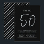 Convites Grande Cinquenta | Festa de Aniversário de 50 anos<br><div class="desc">Celebre seu dia especial com este convite de aniversário de 50 anos simples e elegante. Este design apresenta uma escrita "O Grande 50" com um layout limpo em uma combinação de cores preta e prata. Mais designs e suprimentos para festas estão disponíveis na minha loja BaraBomDesign.</div>