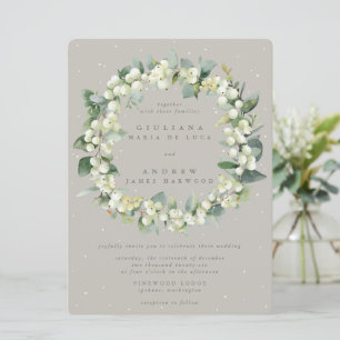 Convites Grande Coroa de Natal Greige com Snowberry+Eucalip