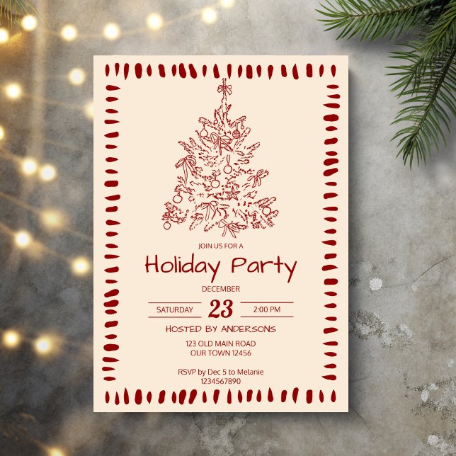 Convites Grande festa do milênio do retro Natal (Christmas retro hand drawn  sketch grand millennial holiday party invitation cards template)