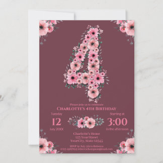 Convites Grande Folhagem Verde de Flores Rosa de Aniversári