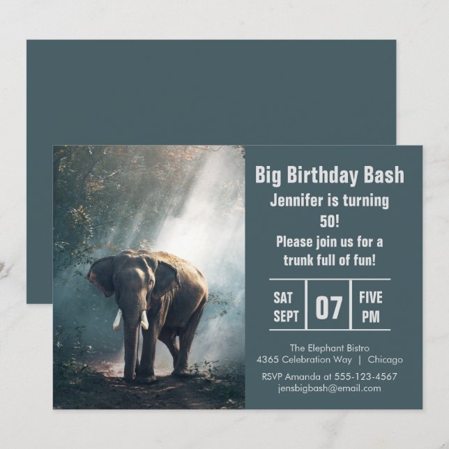 Convites Grande Foto de Elefante de Aniversário (Frente/Verso)