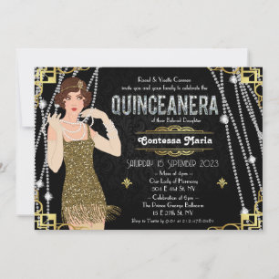 Convites Grande Gatsby Flapper Girl Quinceanera 