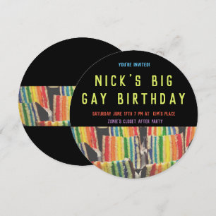 Convites Grande Gay Birthday Rainbow Cake Invite