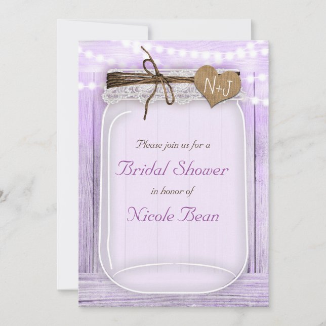 Convites Grande Jarra de Pedra & Luzes Lavanda Roxo Rústico (Frente)