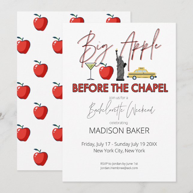 Convites Grande Maçã Antes da Bachelorette da Capela Convid (Frente/Verso)