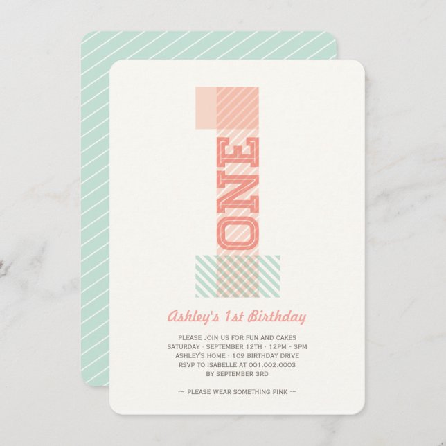 Convites Grande Número 1 Festa de primeiro aniversario de G (Frente/Verso)