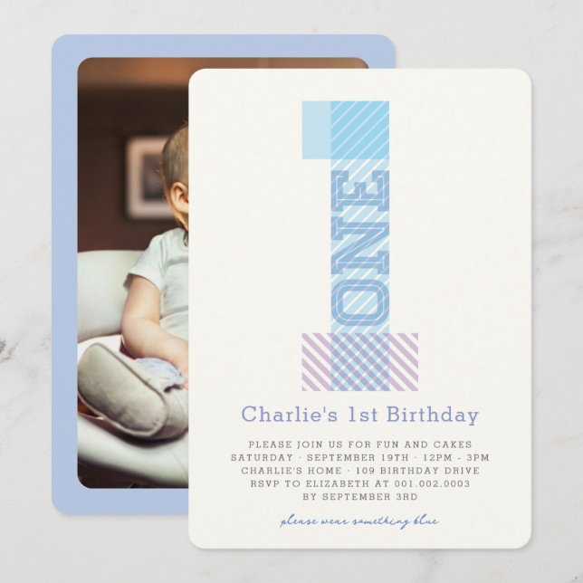 Convites Grande Número 1 Festa de primeiro aniversario Stri (Frente/Verso)