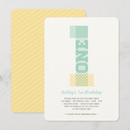 Convites Grande Número 1 Stripes primeiro aniversario Neutr