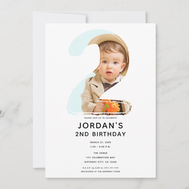 Convites Grande Número 2 DOIS Festa de Foto do Segundo segu (Frente)