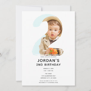 Convites Grande Número 2 DOIS Foto Segundo 2º Festa de Aniv