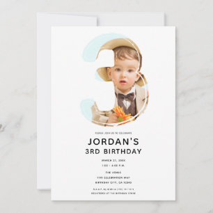 Convites Grande Número 3 TRÊS Foto Terceiro 3º Aniversário