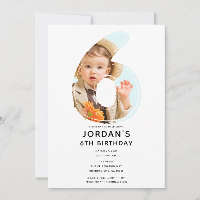 Convites Grande Número 6 Fotografia SEX Sexta Festa de aniv (Frente)